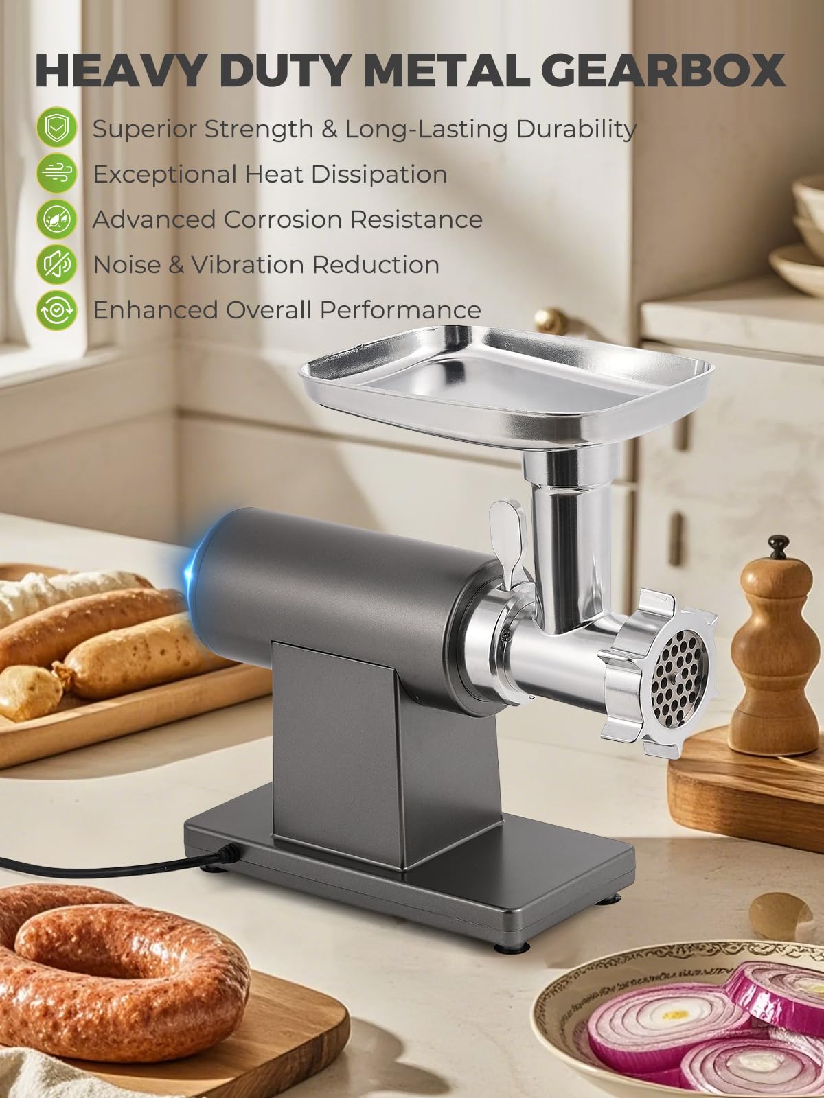 Flyseago Electric Meat Grinder 3200W Multifunctional Meat Grinders Chopper Machine with Cutting Blade 3 Grinding Plates 3 Sausage Stuffers Kubbe Kit Juicer Cheese Grater Veggie Shredder Slicer