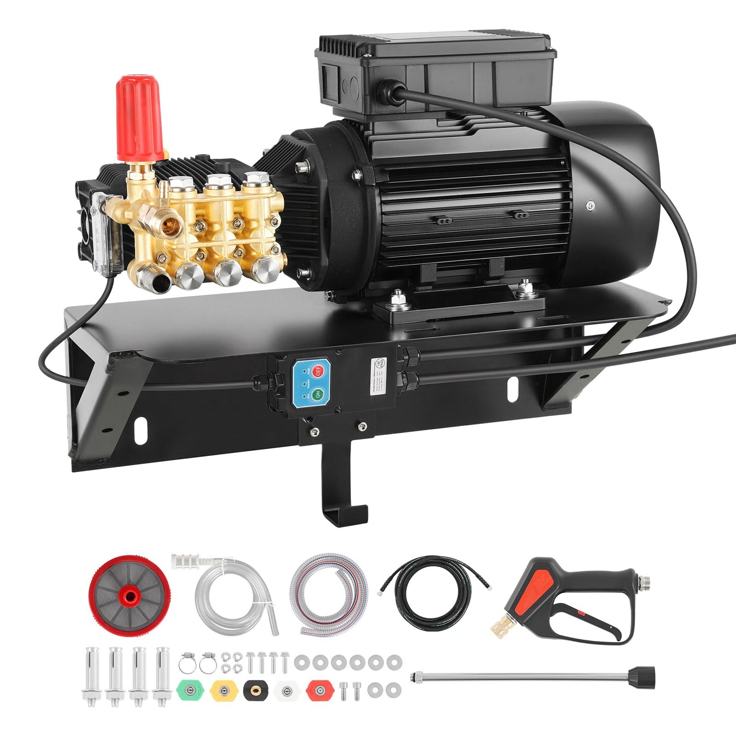 VEVOR Electric Pressure Washer Pump Kit, 1220 PSI, 2.2 GPM, Triplex Power Washer Pump with 2 HP Motor 120 V, Includes Wall Mount Bracket, Spray Gun, Wand, Hose, 5 Nozzles, for Washing Cars, Gardens