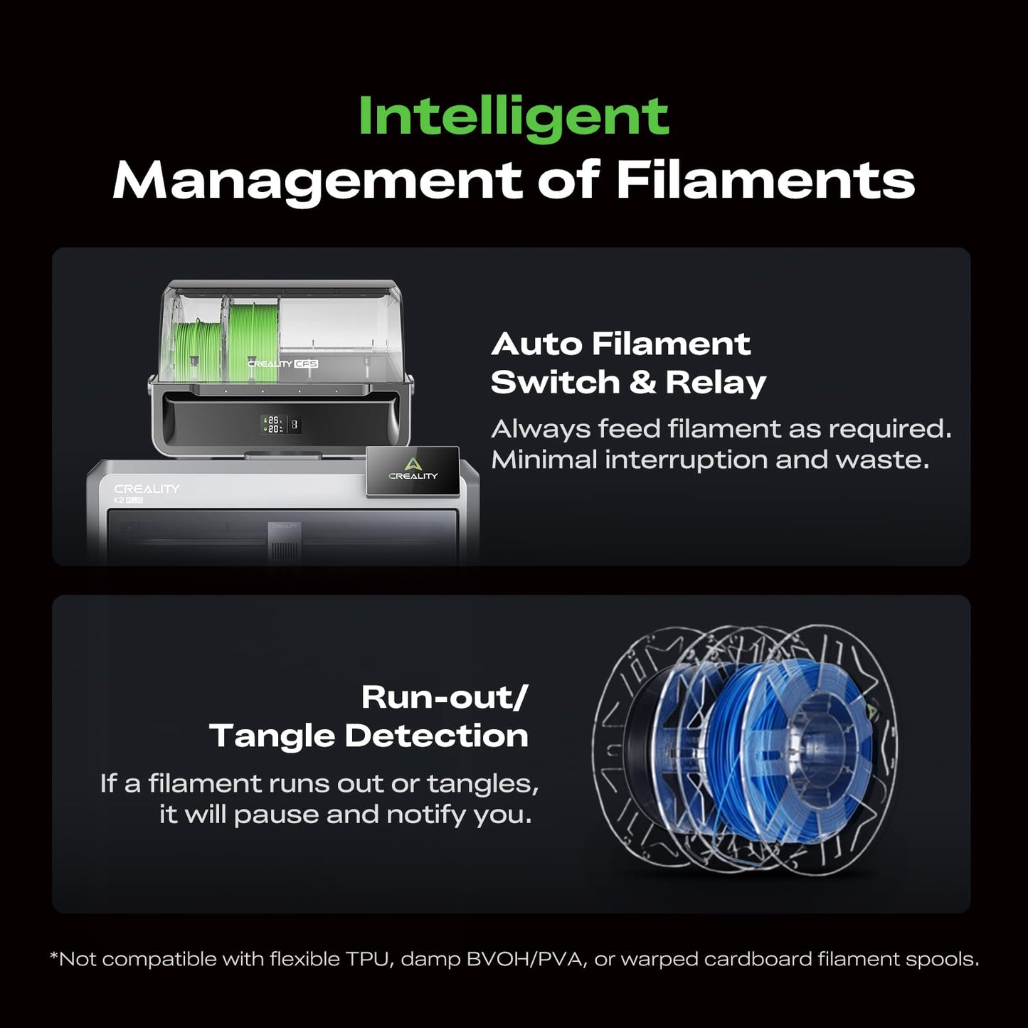 Creality CFS Multi Color Auto Filament System Anti-Moisture Filament Storage Auto-Switch & Run-Out Alerts 4-Channel Parallel Printing 16 Colors 3D Printing for K2 Plus, Hi 3D Printer