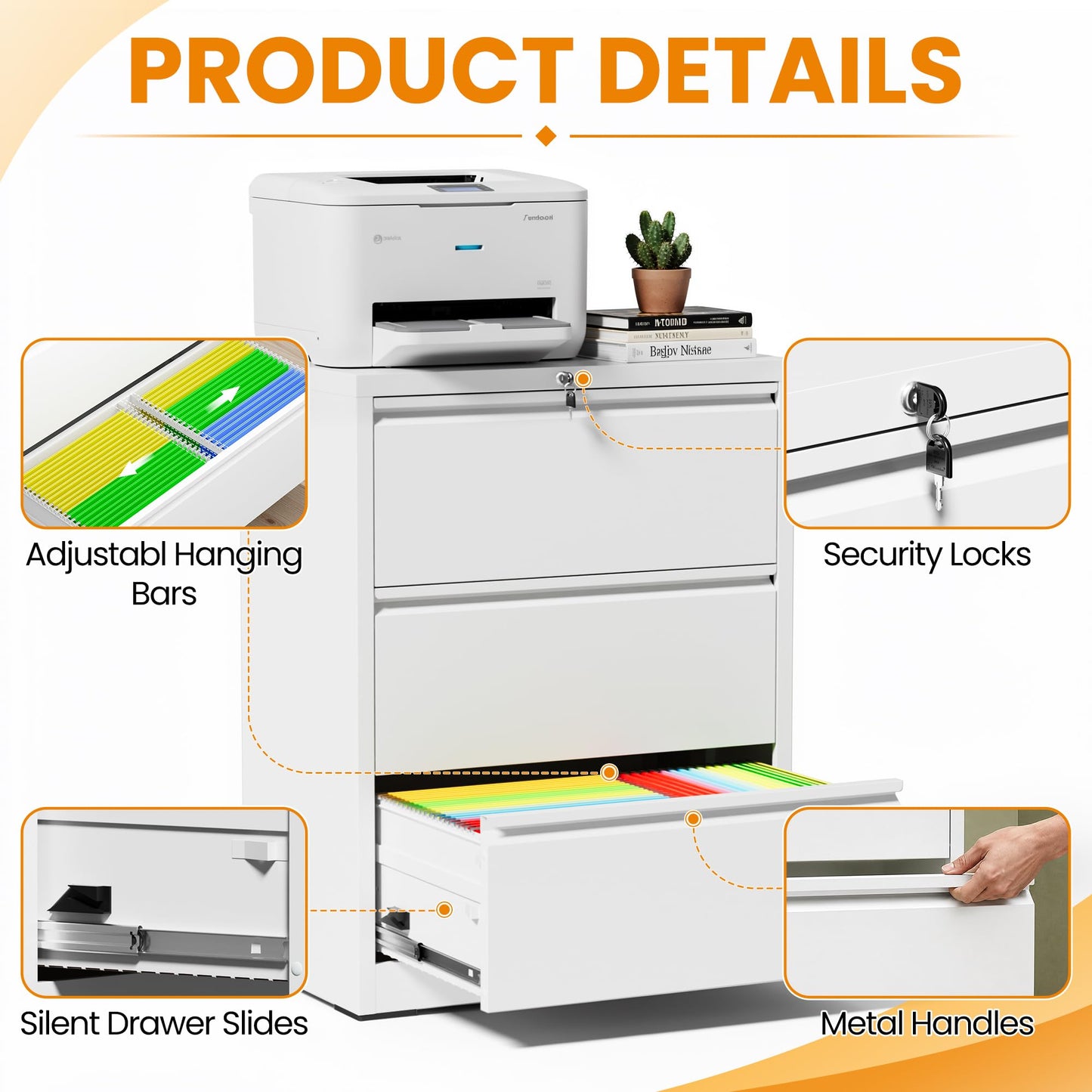 3 Drawer Lateral File Cabinet with Lock, Metal File Cabinets for Home Office, Office Furniture for Organization Hanging Legal/Letter/A4, Metal Filing Cabinet Storage Cabinet, Require Assembly, White