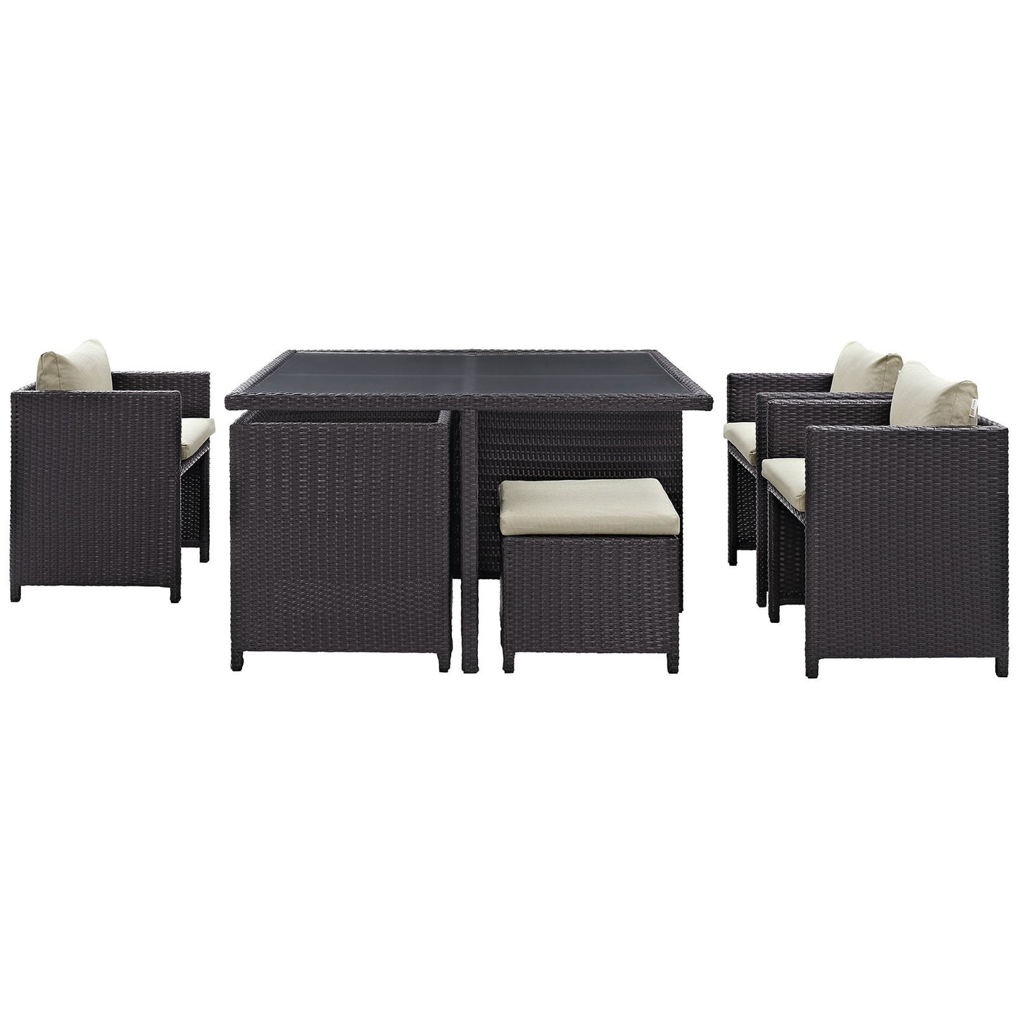 Modway Inverse Wicker Rattan 9-Piece Outdoor Patio Dining Furniture Set in Espresso Beige
