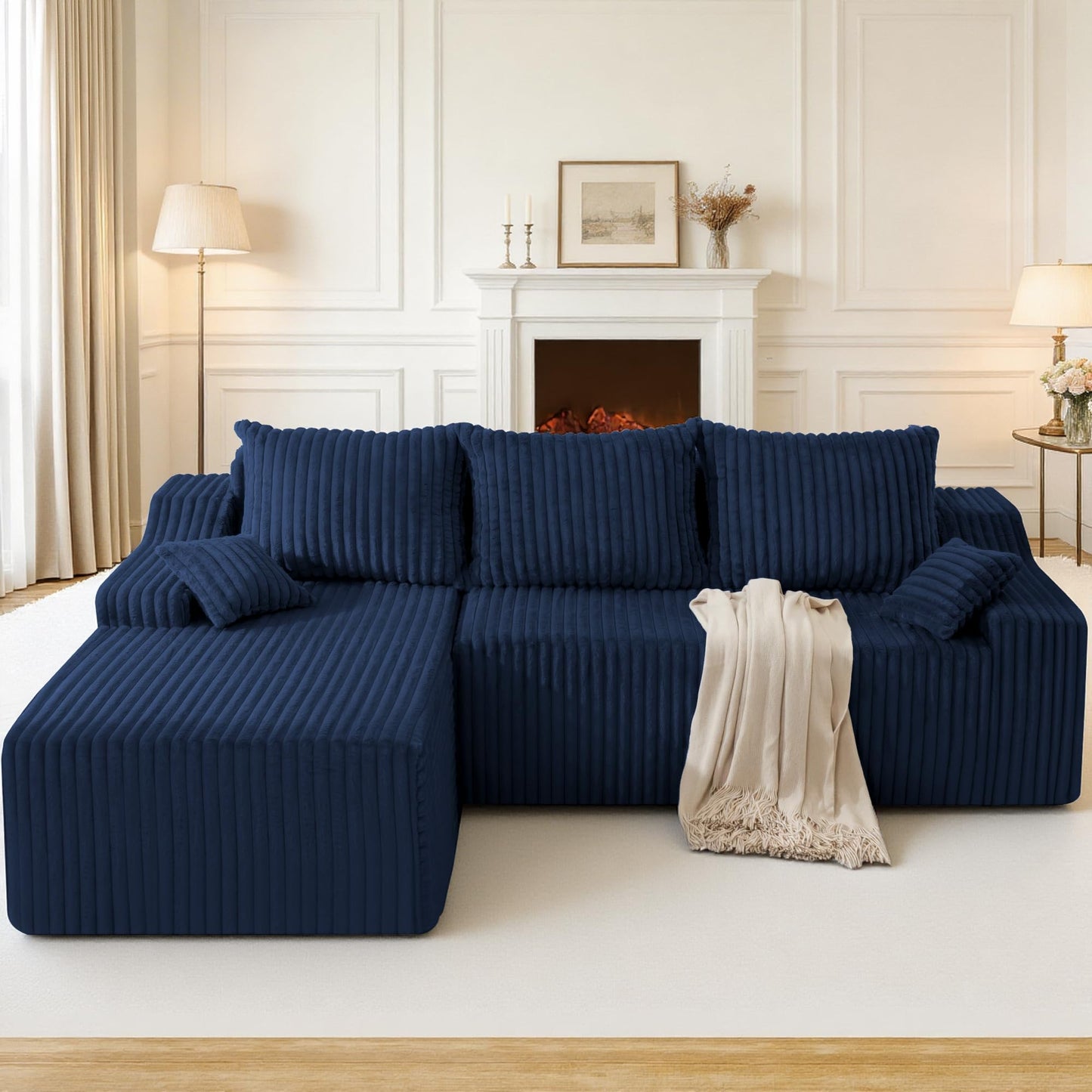 HABUTWAY 94" L-Shape Modular Sectional Sofa Couch for Living Room, No Assembly Required, Boneless Couch with Deep Seat for Living Room Bedroom, No Assembly Required (Bule,Left)