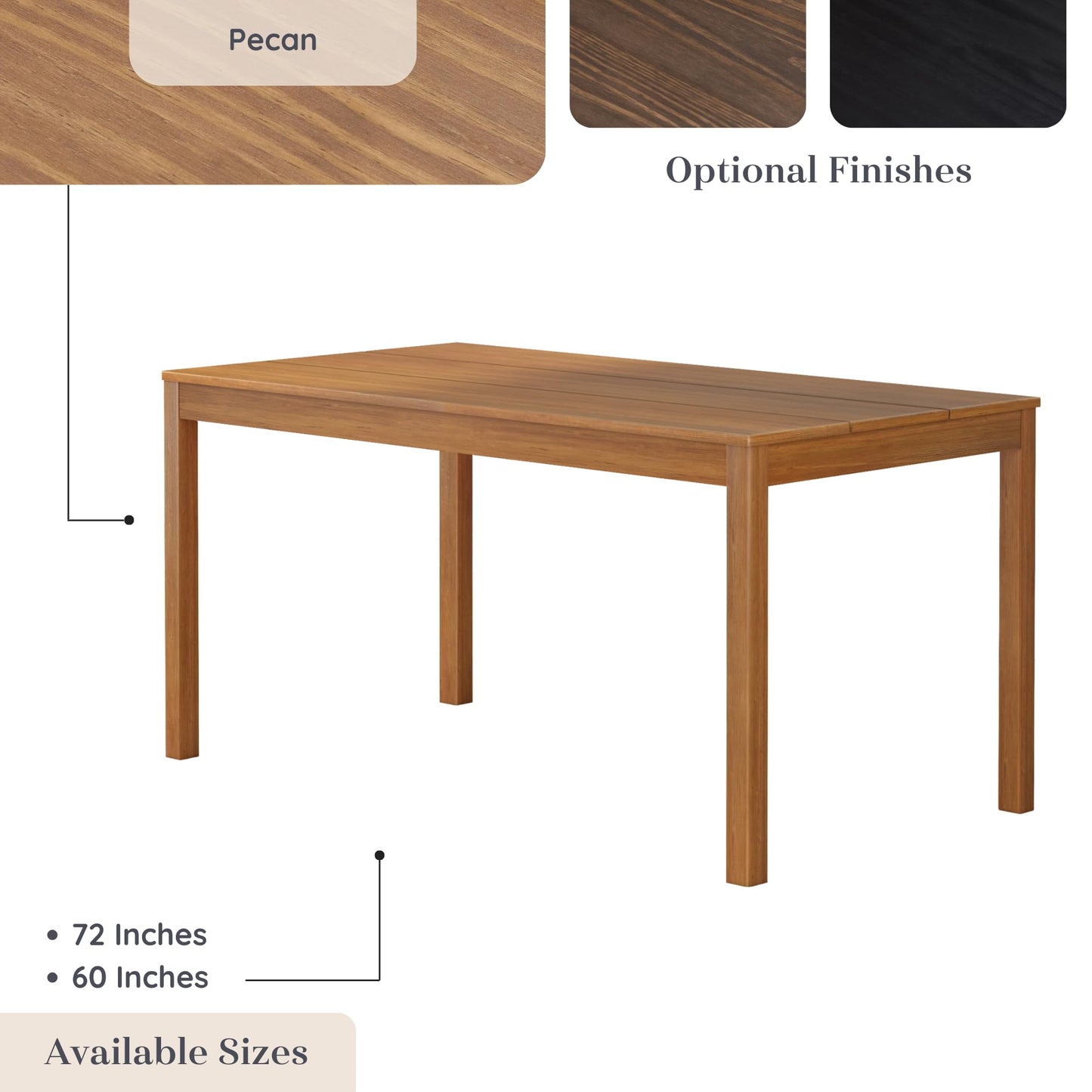 Grain & Grove Davie 60 Inch Rectangular Dining Table, Wooden Table for Kitchen/Dining Room, Home Office, Living Room Furniture, Pecan