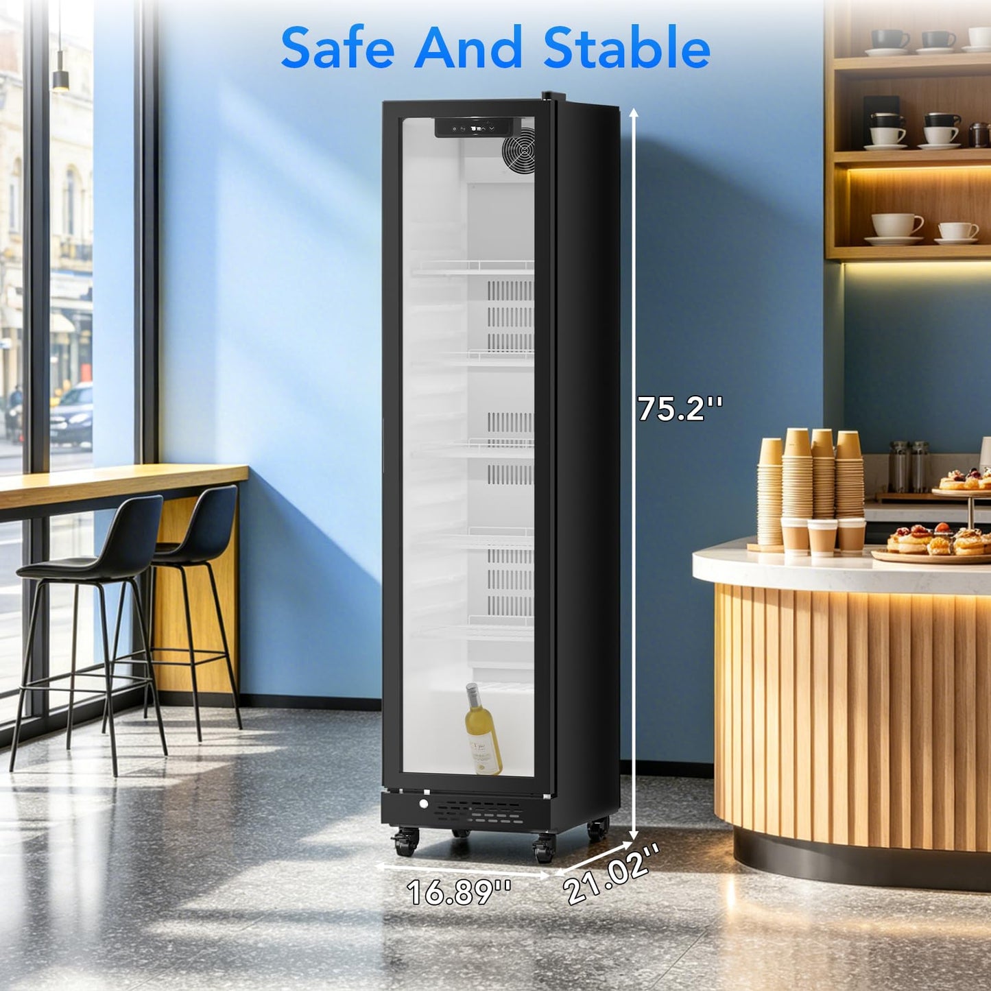 Electactic Wine Refrigerator 8.3 Cu.Ft Glass Door Beverage Cooler Freestanding Refrigerator Counter Commercial Merchandiser w/Large Capacity Advanced Cooling System LED Light Adjustable Shelves Black