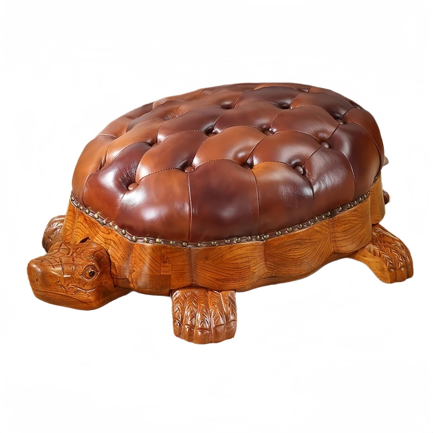 CYYTLFSD Wood Ottoman Footstool,Sofa Stool，Leather Upholstered Vintage Turtle Footrest Stool with Wheels (Brown)
