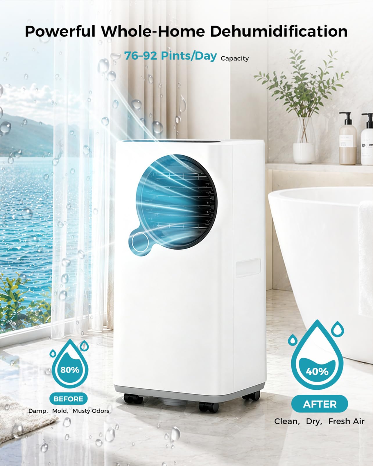 Portable Air Conditioners 16000 BTU 6-in-1 Smart AC Unit with WiFi App for Large Rooms up to 750 Sq. Ft., Quiet 45dB Sleep Mode 24H, Child Lock, Dehumidifier Fan, Perfect for Bedroom Home Office