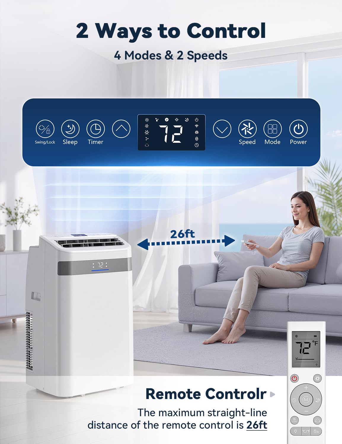 Manastin 14000 BTU Portable Air Conditioner, Fast Cooling AC for Large Rooms up to 700 Sq.Ft, 4-in-1 Cool/Dry/Fan/Sleep Modes, Quiet Operation, 24H Timer, Remote Control & Window Kit-1-piece