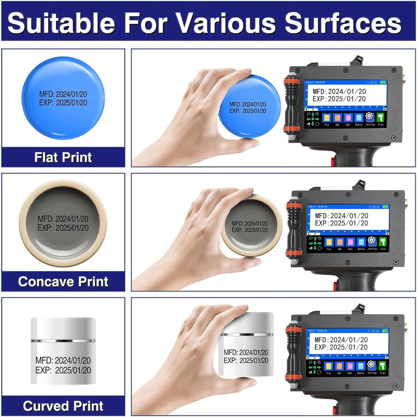 Eurannit E16-1 Handheld Inkjet Printer, 1" Portable Smart Printer with ER521 Original Fast-Drying Ink, 360° Date Coder Printing Machine for Text/Barcode/Number/Image/Date Printer for Any Surface
