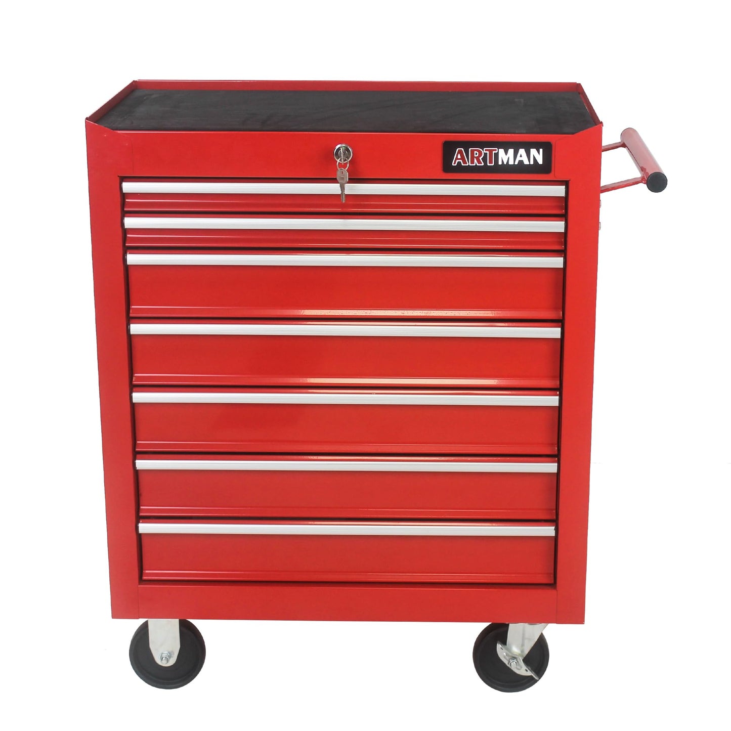 YOPTO Multifunctional Tool Cart with 7 Ball-Bearing Drawers,Portable Rolling Tool Chest W/ 4 Wheels,Key Locking and Pull Handle,for Garage,Warehouse,Workshop,Repair Shop,Red