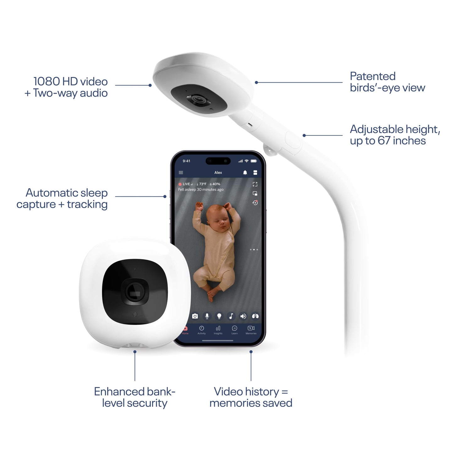 Nanit Pro Smart Baby Monitor - Camera & Floor Stand - 1080p Wi-Fi Video Camera, 2-Way Audio, See Your Baby from Anywhere, Sound/Motion/Cry Notifications, Night Vision