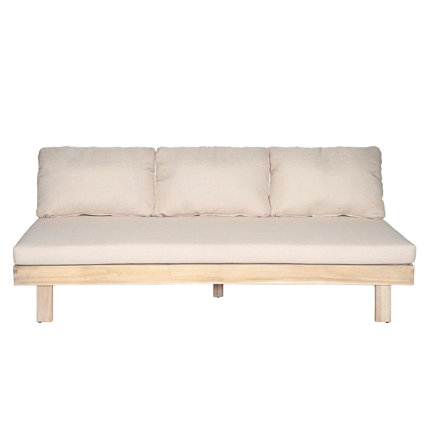 Merax 5 Piece Paito 8-Seaters Conversation Set, All-Weather Acacia Wood L-Shaped Sofa with Side Tables and 3-Seater Sofa Bed with Cushions,Outdoor Sectional Couch Set for Backyard, Light White+Sand
