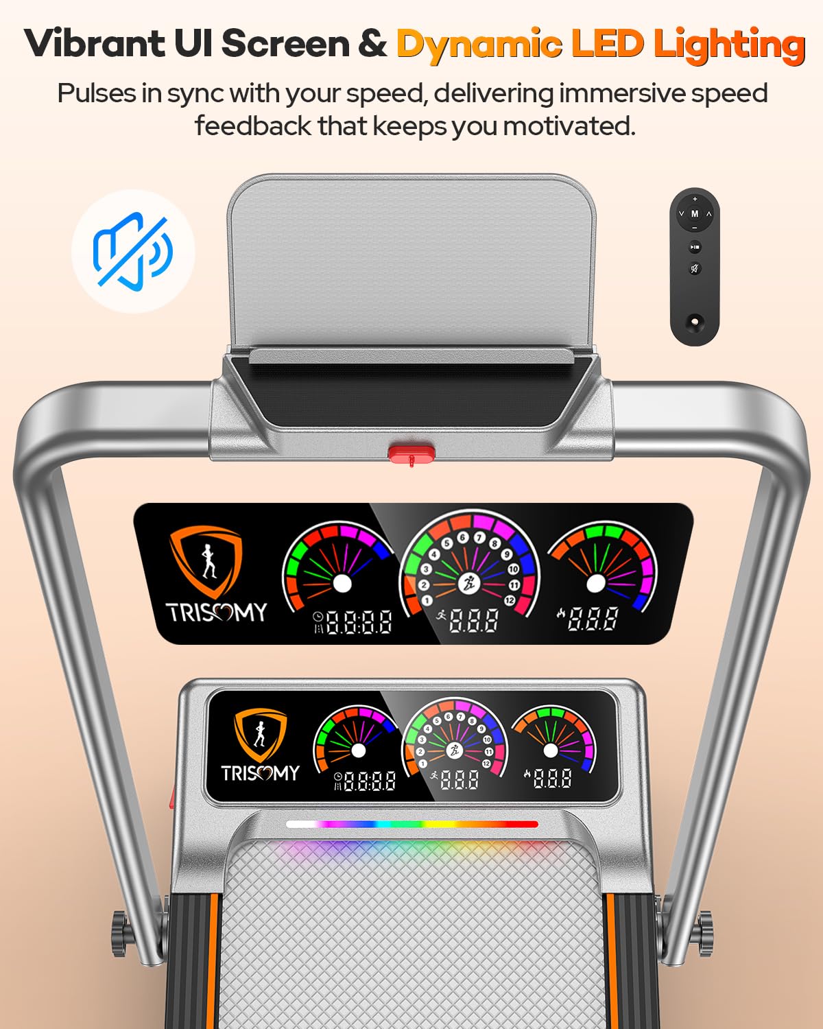 Walking Pad with 15% 12-Level Auto Incline & Handle Bar, Trisomy Foldable Under Desk Treadmill, 450 LBS Capacity Treadmills for Home Hiking with UI Screen, Bluetooth Speaker, Remote, RGB Light