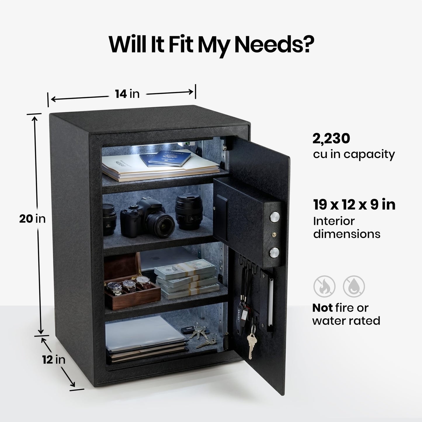 Viking Security Safe Large Biometric Safe – Quick-Access Fingerprint, PIN & Key Entry, Heavy-Duty Steel with Anti-Pry Door, Adjustable Shelves, Interior LED Light VS-50BLX