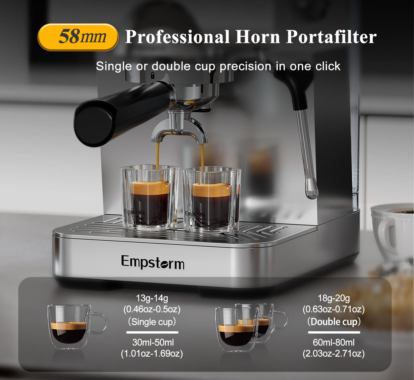 20 Bar Espresso Machine with Milk Frother Steam, Compact Stainless Steel Espresso maker with LED Display Cold Brew & Hot Coffee Maker, Professional Cappuccino Expresso Machine for Home and Office