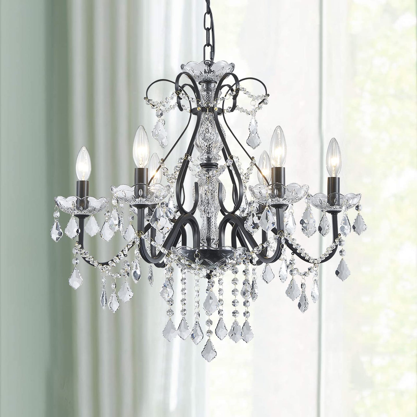 Bestier Black Vintage Candle Chandelier Lighting Fixture, 6 E12 Bulbs Required, D24in x H26in