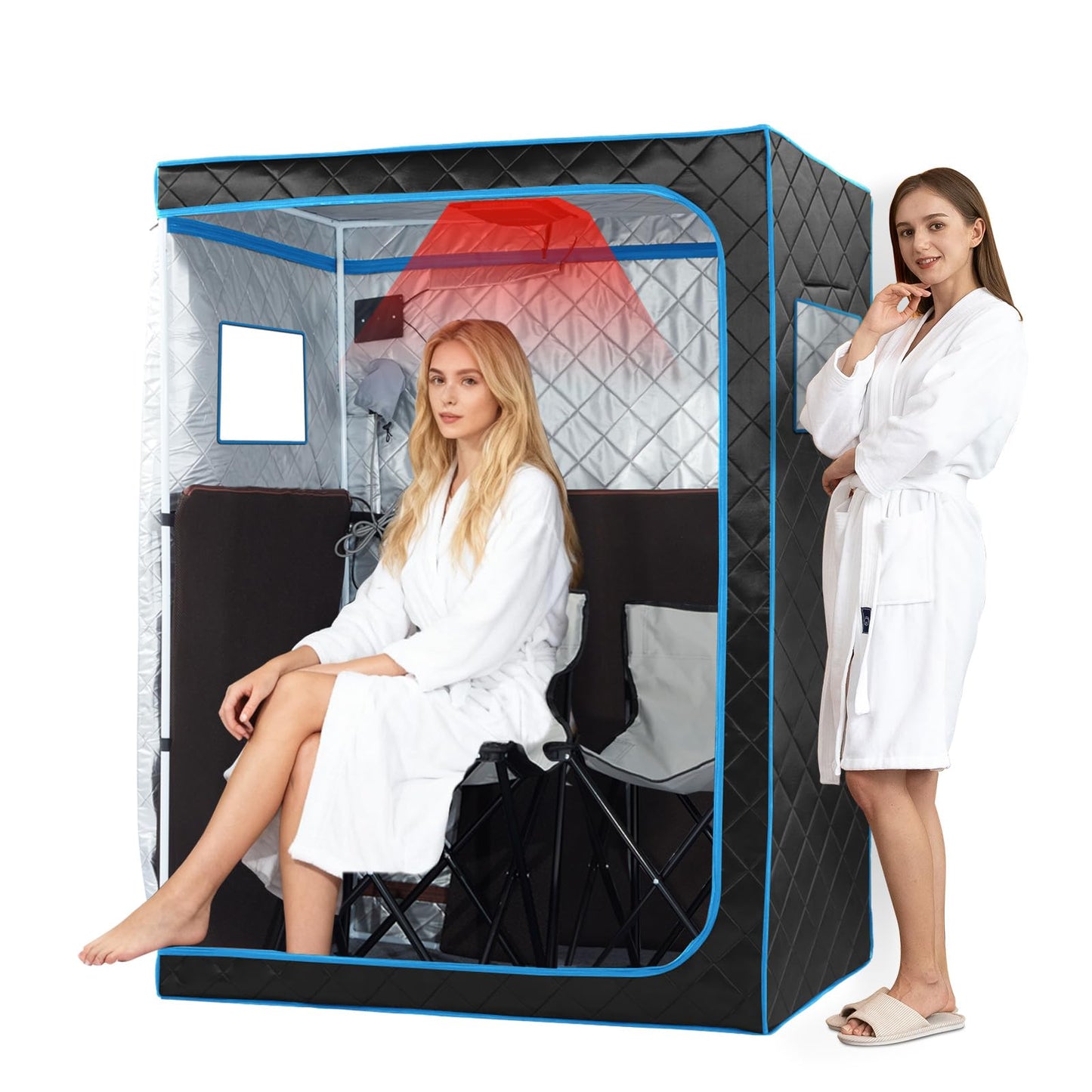 amocane 2 Person Portable Infrared Sauna, Oversize Personal Dry Saunas Tent for Home with Remote Control, Full Size Indoor Sauna Spa for Relaxation & Detox, Foldable Large Chairs for Gym & Apartment
