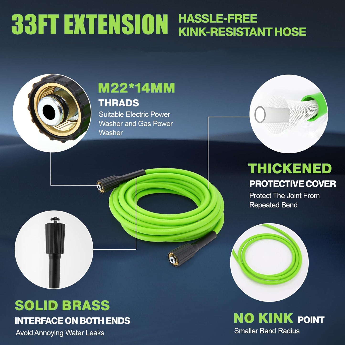 Professional Pressure Washer, Electric 5000PSI Power Washer with Foam Cannon,4 Nozzles,33FT Hose and Soap Bottle, Car/Driveway/Patio Clean,Green
