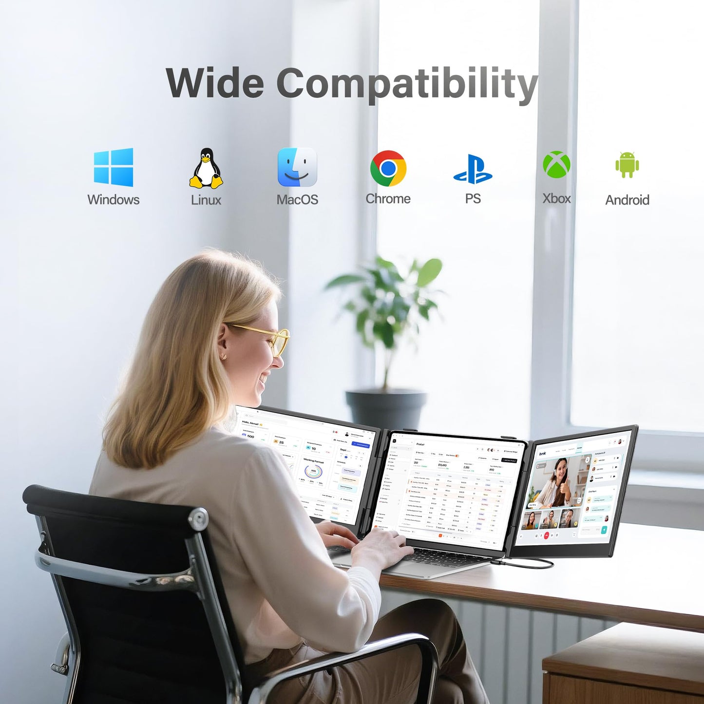 Laptop Screen Extender Monitor Portable,14.1" Ultra Thin 1080P FHD Lightweight Triple Screen,Portable Monitor for Laptops,Fit for 13-17" Laptop,Plug & Play Compatiable with Win/Mac/Chrome/Android