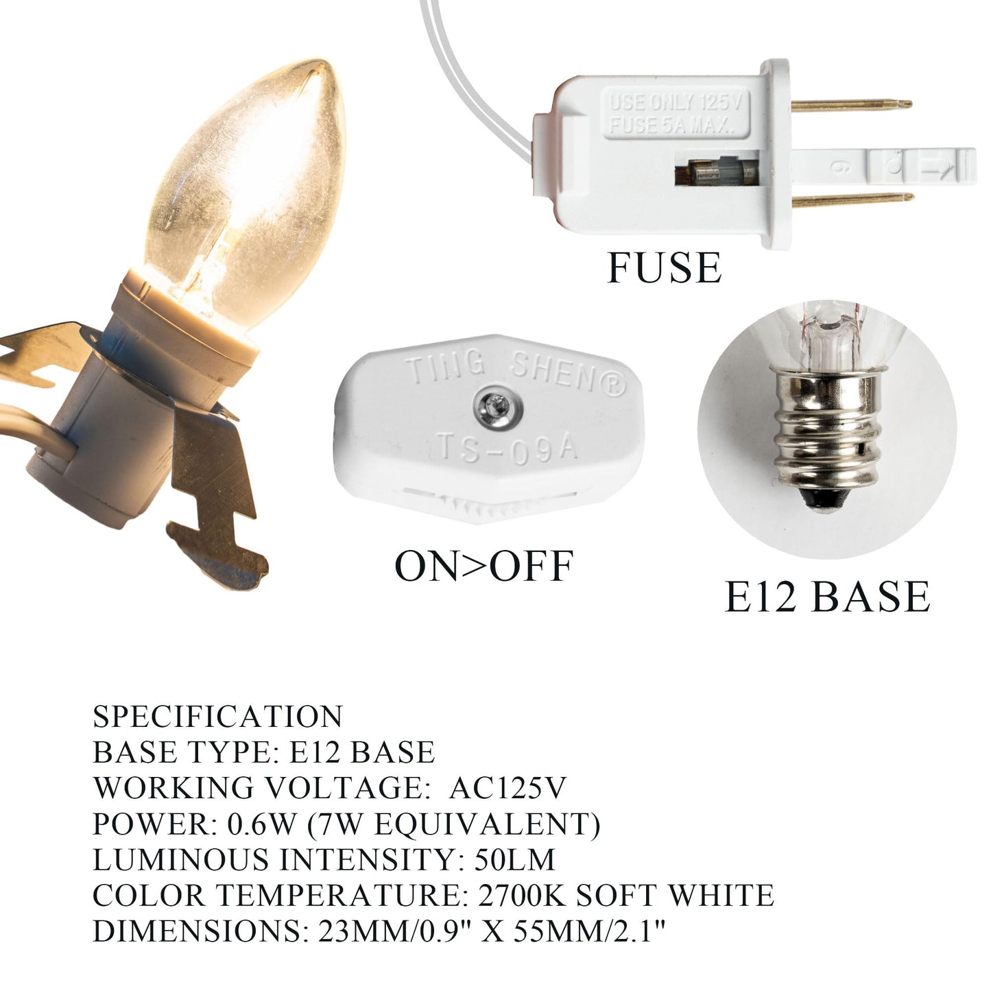 Dazzle Bright LED Accessory Cord with E12 Socket, 4 Pack, Warm White, Model 31001A-09
