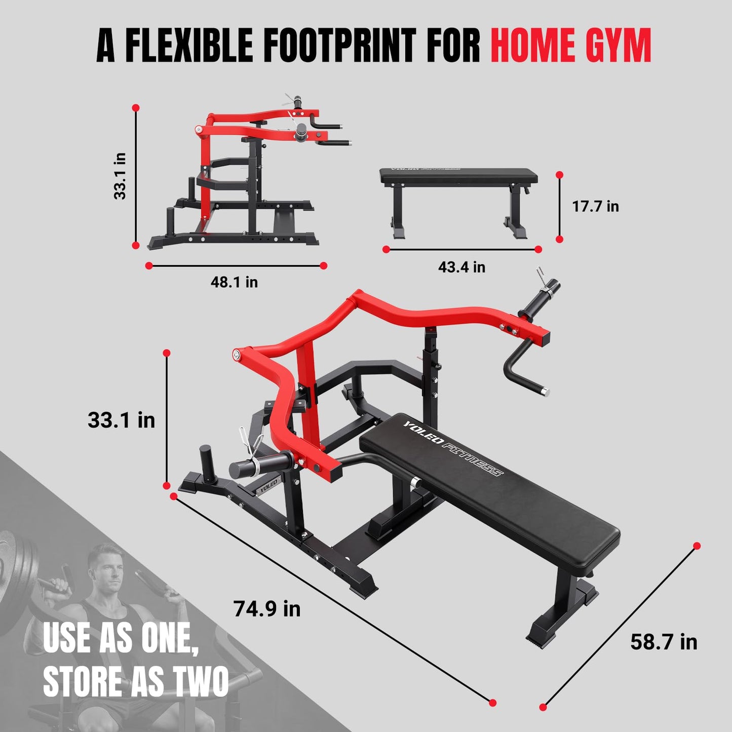 YOLEO Chest Press Machine, 1100LBS Bench Press Machine with Separate Press Station & Adjustable Weight Bench, Independent Converging Arms