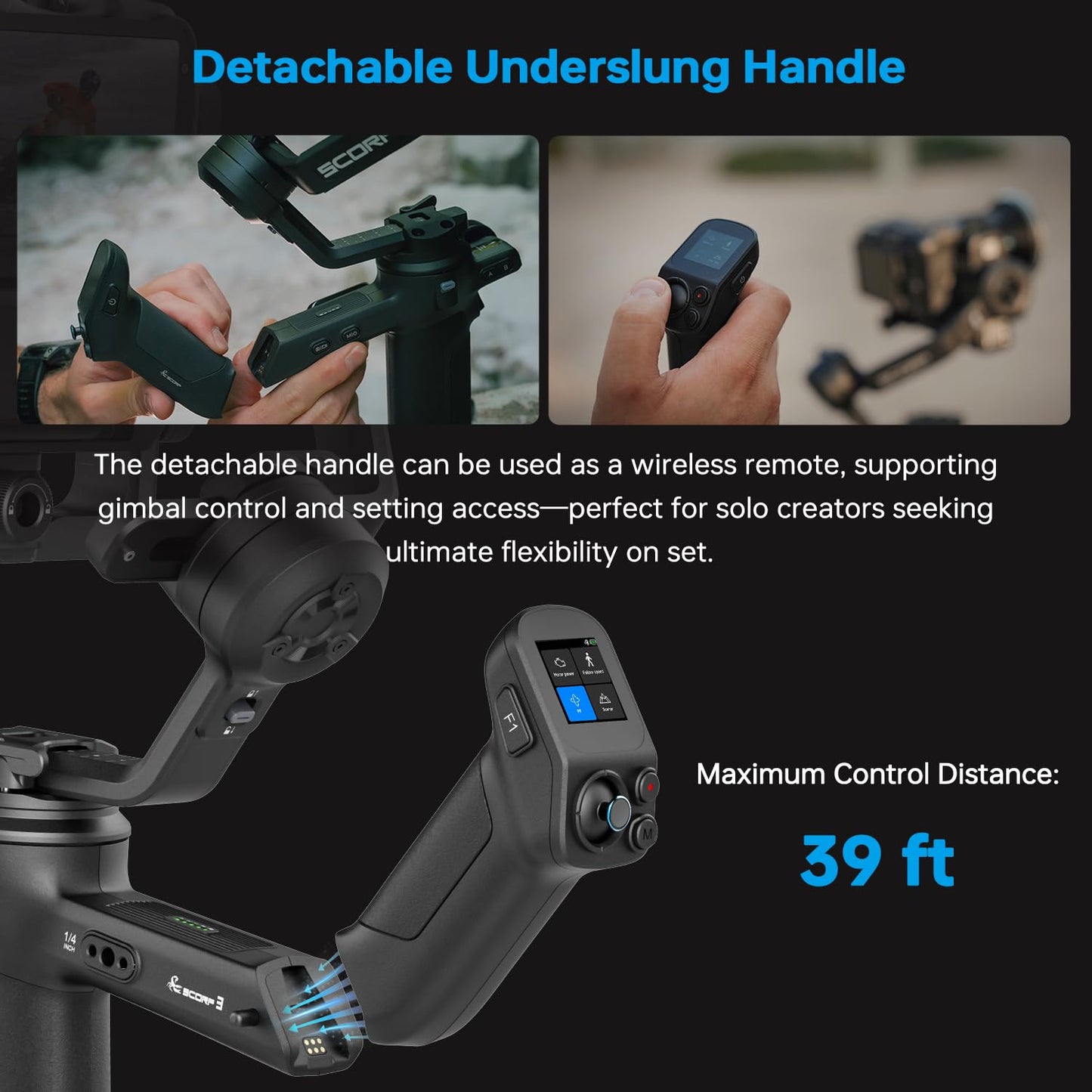 FeiyuTech SCORP 3 Professional Video Stabilizer with Detachable Handle, AI Tracking, 1.3" Touchscreen, Gimbal Stabilizer for Cameras Canon/Sony/Nikon/Fujifilm, Native Vertical Shooting, Max 7.72lbs