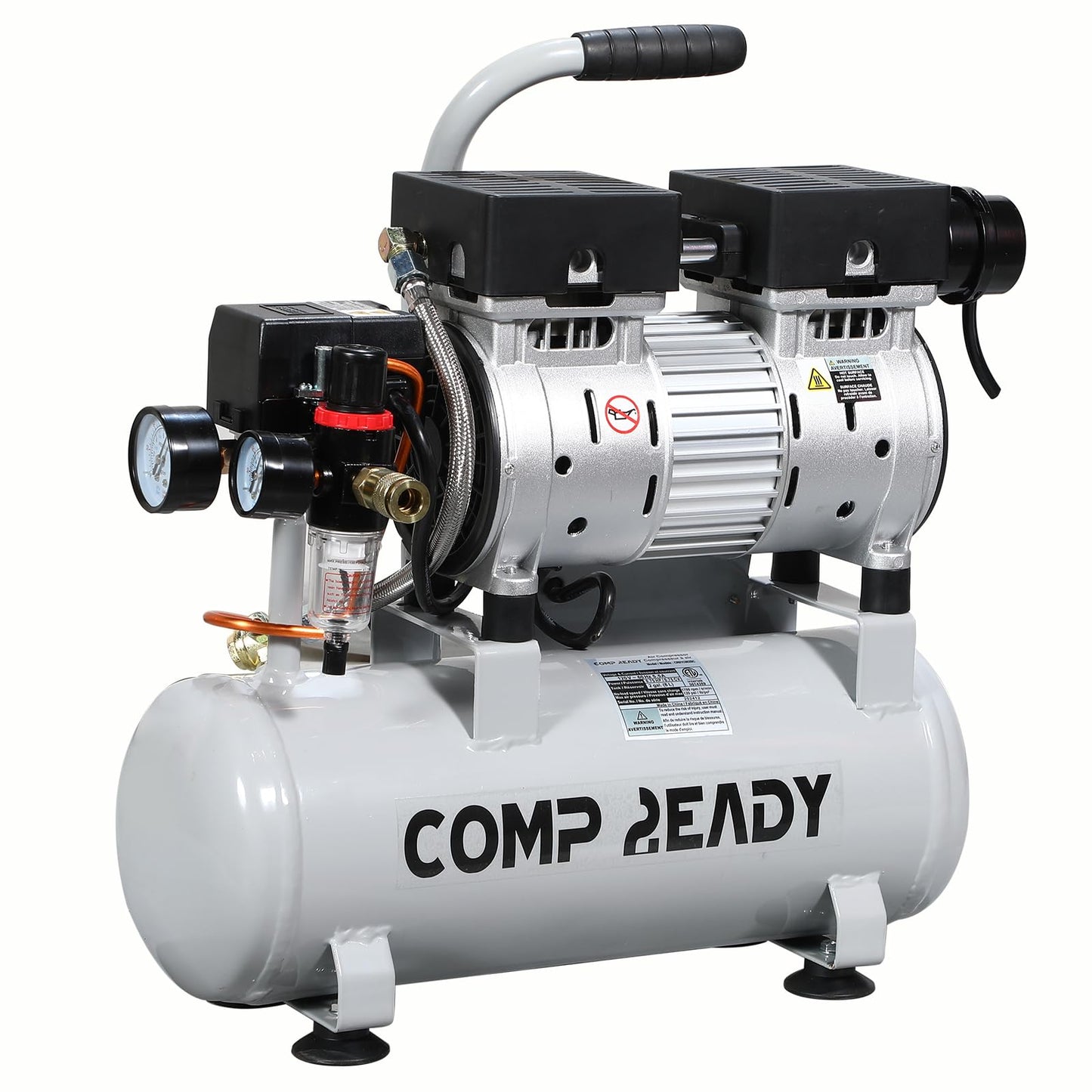 8 Gallon Portable Air Compressor 1HP 2.5 CFM@90PSI 60dB Ultra Quiet Oil Free Air Compressor Ideal for Tire Inflation Pneumatic Tool Spray Painting