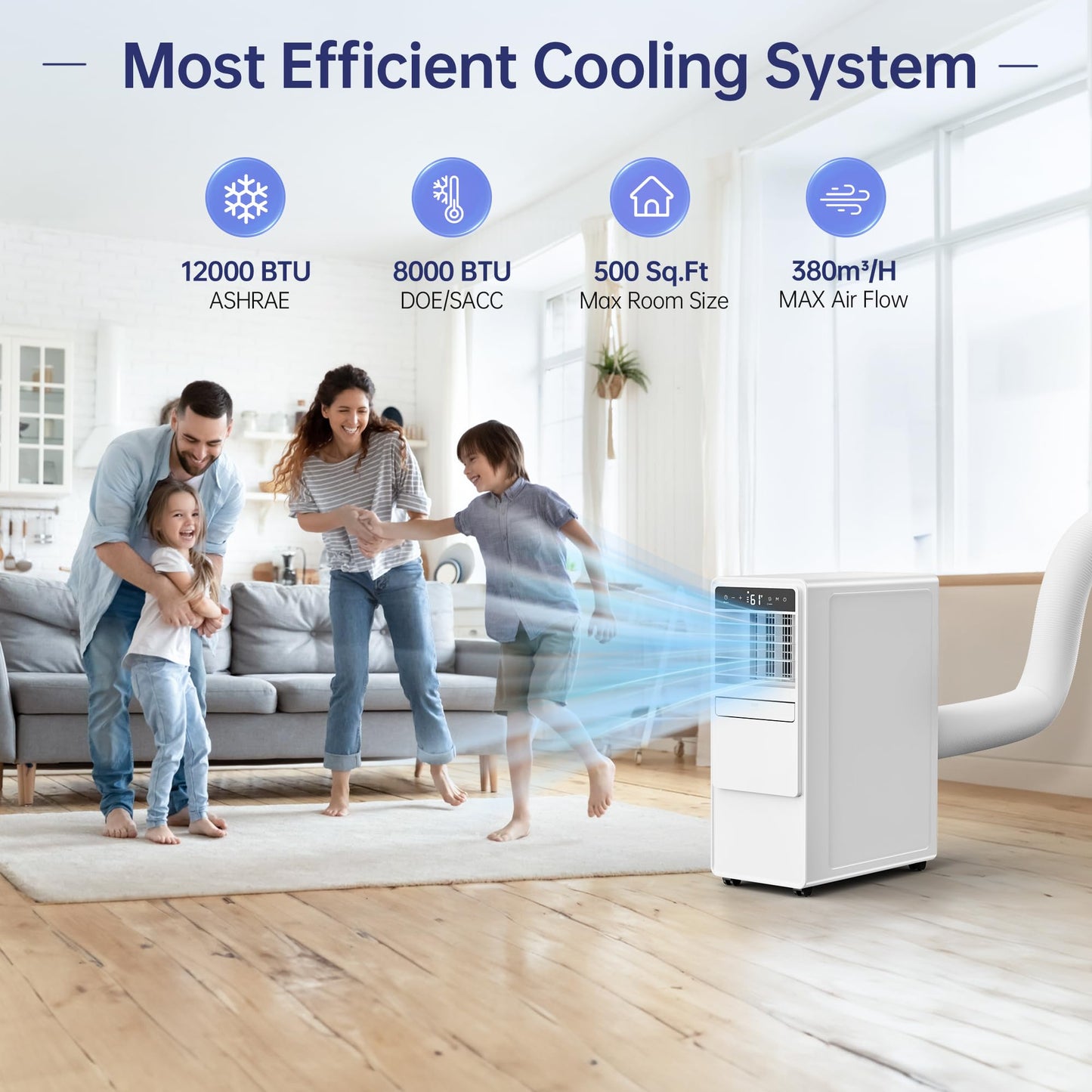 Humhold 12000BTU Portable Air Conditioners with Remote, Floor Standing Cooling Portable AC Unit with Fan & Dehumidifier,Sleep and Timer Mode,For Room up to 500 sq.ft, Windows Sealing Kit Included