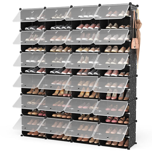 ROJASOP Shoe Storage Cabinet, 12-Tier Shoe Organizer 96 Pairs Extra Large Plastic Shoe Rack with Covers Portable Shoe Rack Organizer with Doors Big Shoe Rack for Closet Entryway Bedroom