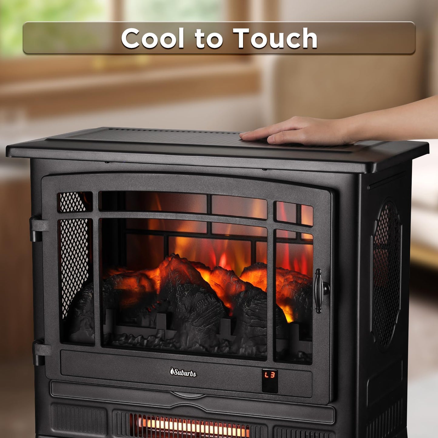 TURBRO Suburbs 25" WiFi Electric Fireplace Infrared Heater with Crackling Sound, Freestanding Fireplace Stove with Adjustable Flame Effects, Overheating Protection, Timer, Remote Control 1400W