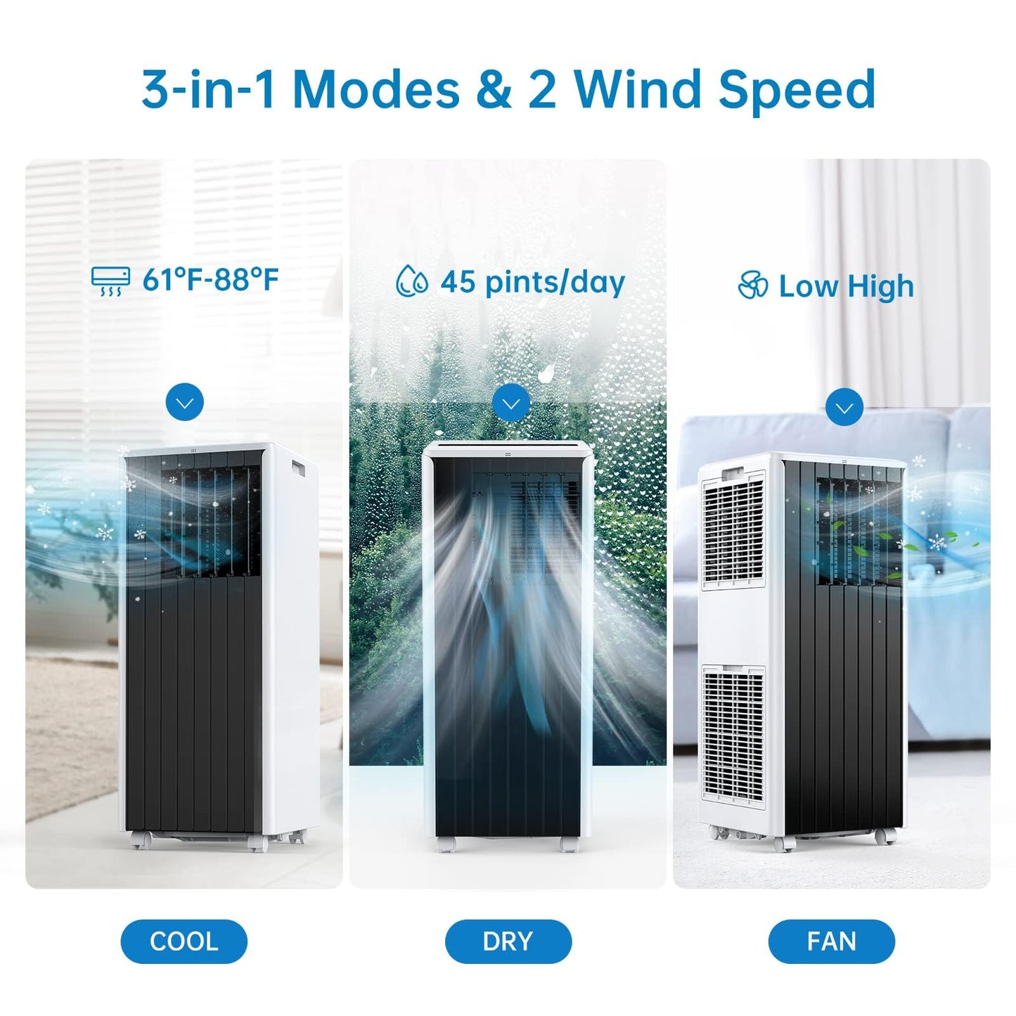 8,000 BTU Portable Air Conditioner – 3-in-1 AC Unit with Cooling, Dehumidifier & Fan for Rooms Up to 350 sq.ft. – Quiet Energy-Efficient Sleep Mode, 24-Hour Timer, Remote Control & Overheat Protection