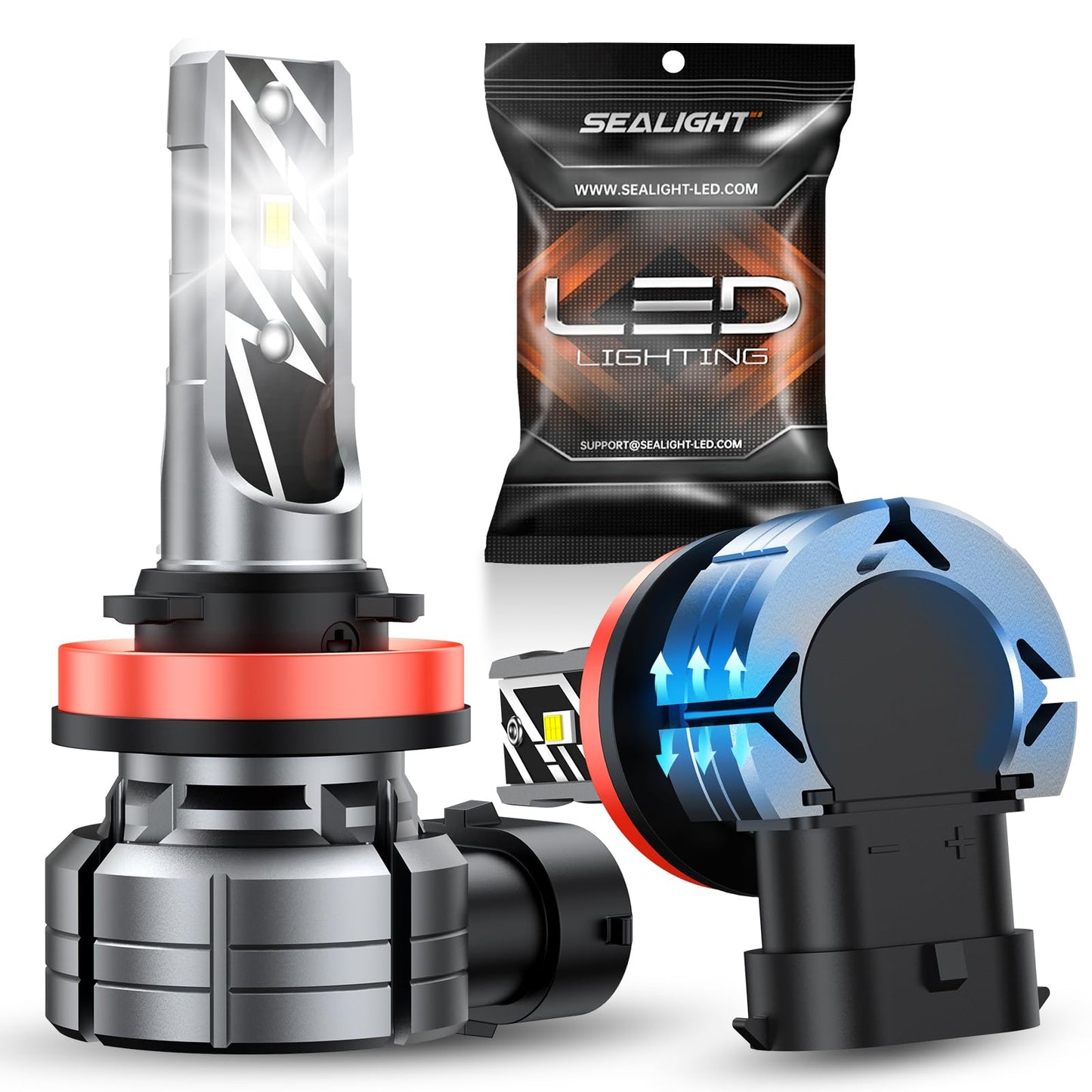 SEALIGHT H11 LED Fog Light Bulbs, 10000LM, 6000K Cool White, H8/H11/H16 Size, Pack of 2