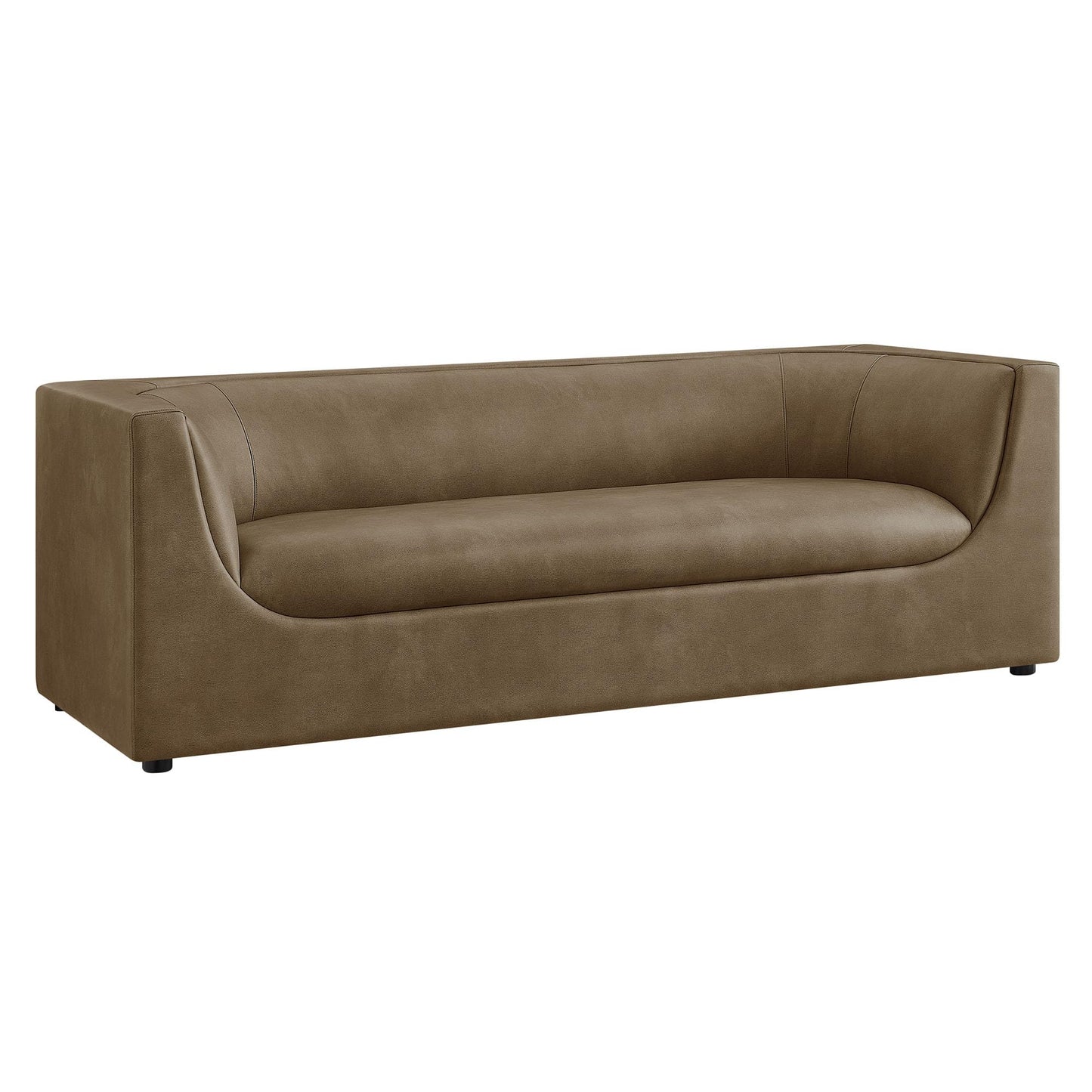 Modway Hilda 86 Inch Modern Curved Back Faux Leather Sofa in Mushroom – Vegan Leather Upholstered 3-Seat Couch for Living Room, Apartment, Office