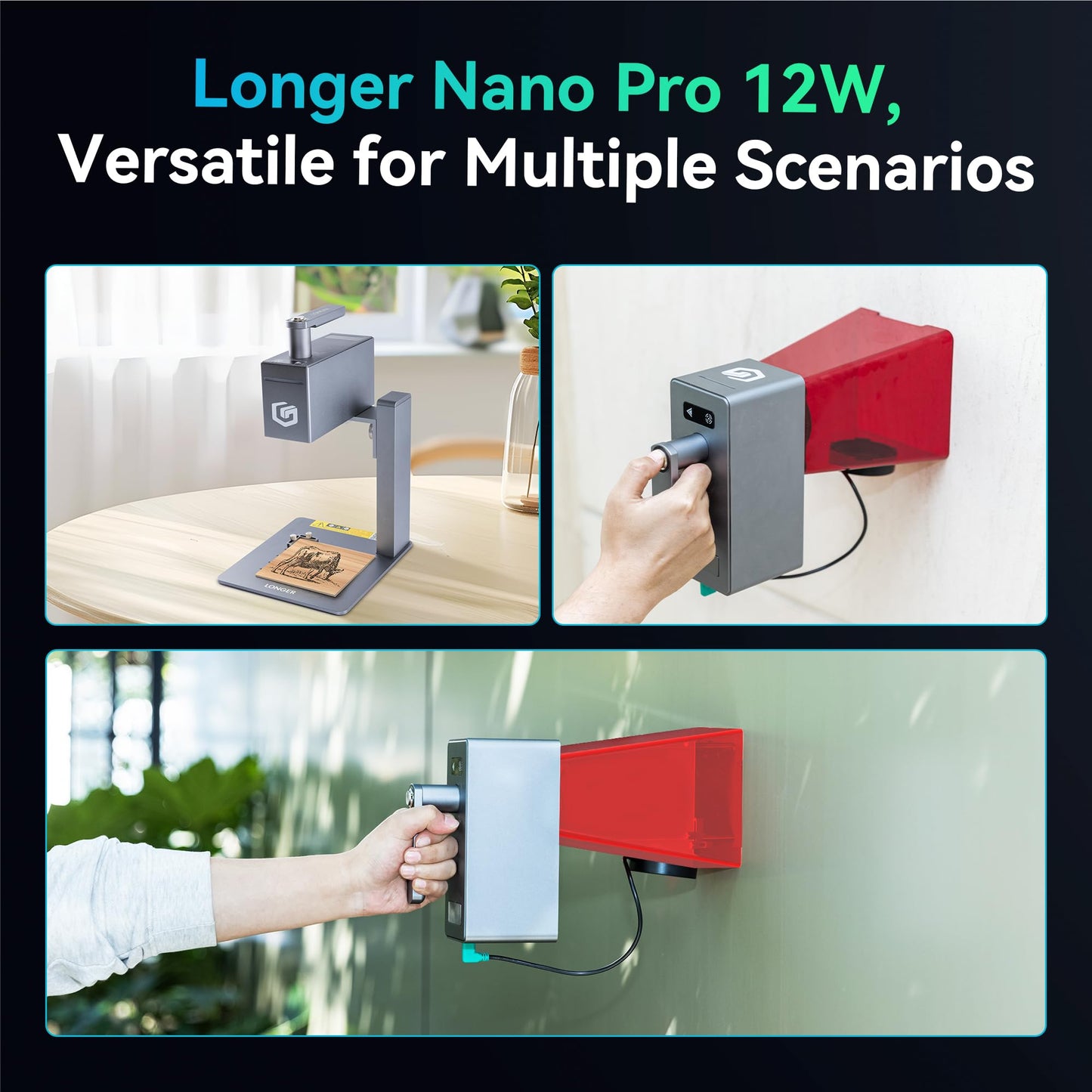 Longer Nano Pro 12000mW Laser Engraver 5000mm/s High-Speed Laser Engraving and Cutter Precision 0.01 * 0.01mm CNC, DIY Laser Cutter and Engraver Machine for Wood, Metal, Paper, Acrylic, Leather, Glass