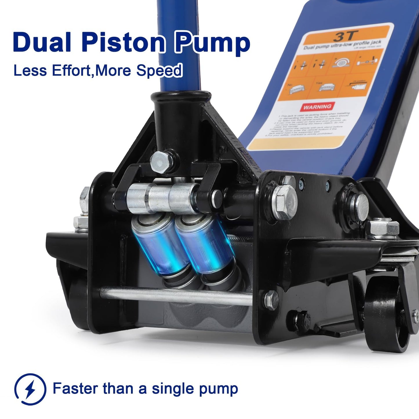 GarveeTech 3 T Low Profile Floor Jack, Professional Low Profile Hydraulic Jack, Heavy Duty Steel Racing Floor Jack with Dual Piston Quick Lift Pump,Lift Range 3 in-19.5 in,Hydraulic Car Jack, Blue