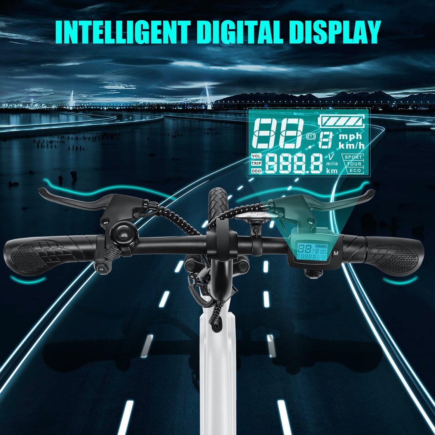 ANCHEER 374Wh Folding Electric Bike for Adults, 20MPH Ebike, 25-45 Miles Ebikes for Adults, 14" Foldable Electric Bicycle, Cruise Control, LCD Digital Display, Dual Suspension(White)