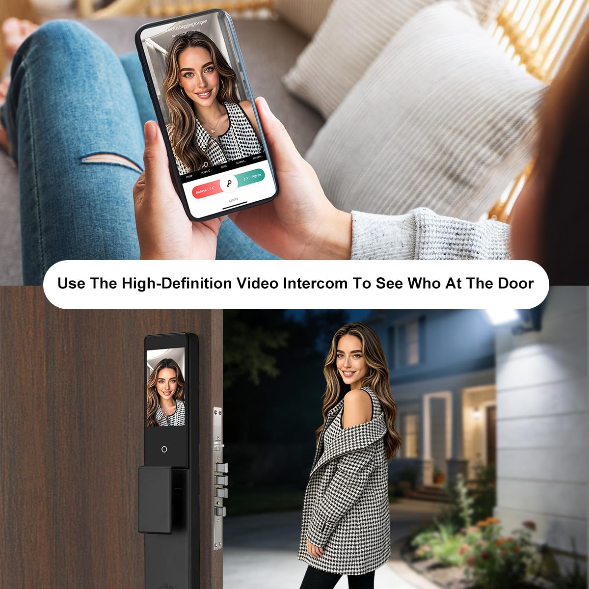 3D Facial Recognition Smart Door Lock with Palm Vein Recognition, 8-in-1 Keyless Entry System, High-Definition Video Screen, Fingerprint, Ic Card, App-Based Remote Unlocking, Wi-Fi, Auto-Lock