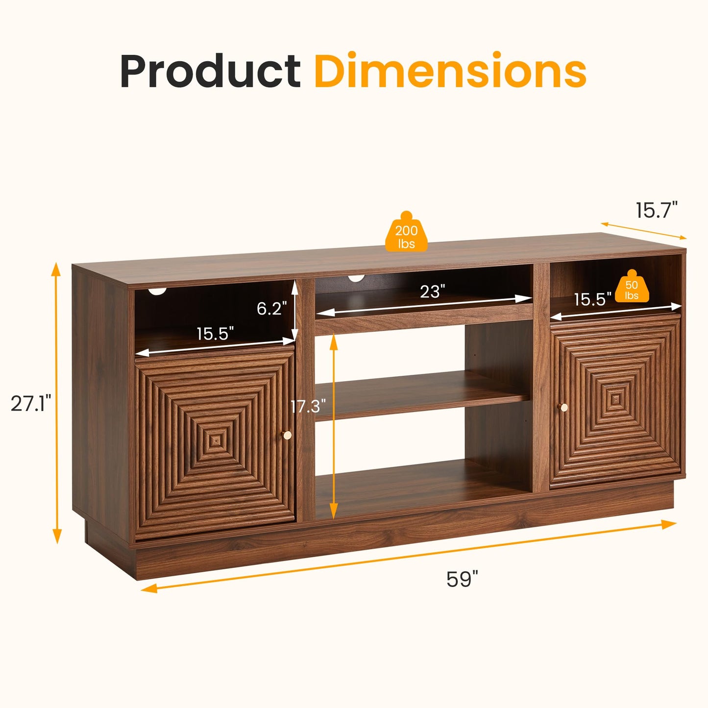 RoyalCraft TV Stand, Farmhouse Entertainment Center with Storage and Adjustable Shelves, Wood Tall TV Console for Living Room, Bedroom