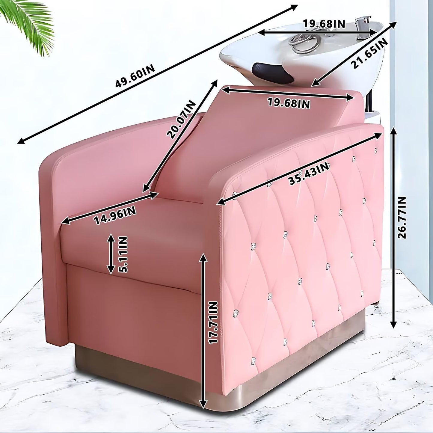 HHEvergreenEnsemble Shampoo Bowl and Chair Set for Salon with Luxury Crystal Buttons, Ceramic Basin, Hair Washing Stations and Backwash Unit for Hair Stylist