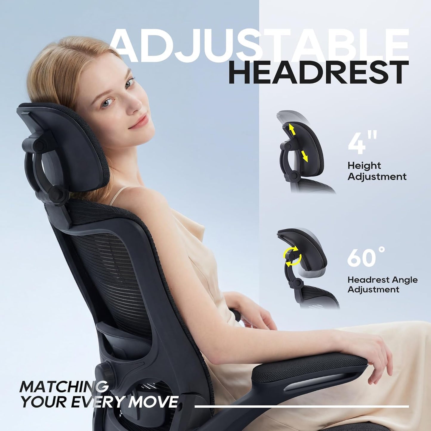 Ergonomic Office Chair, High Back Mesh Office Chair with Adjustable Lumbar Support, Flip-Up Armrests, Swivel Computer Desk Chair for Home Office