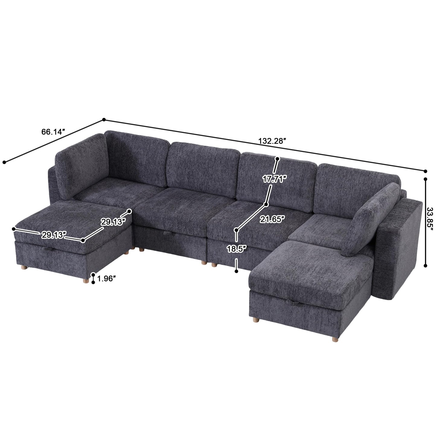 Eafurn 132" Oversized Modular Sectional Sofa with Storage, 6 Seater Convertible U Shaped Couch with Movable Ottomans, Deep Seat Sofa & Couch for Living Room, Wood Frame,Chenille