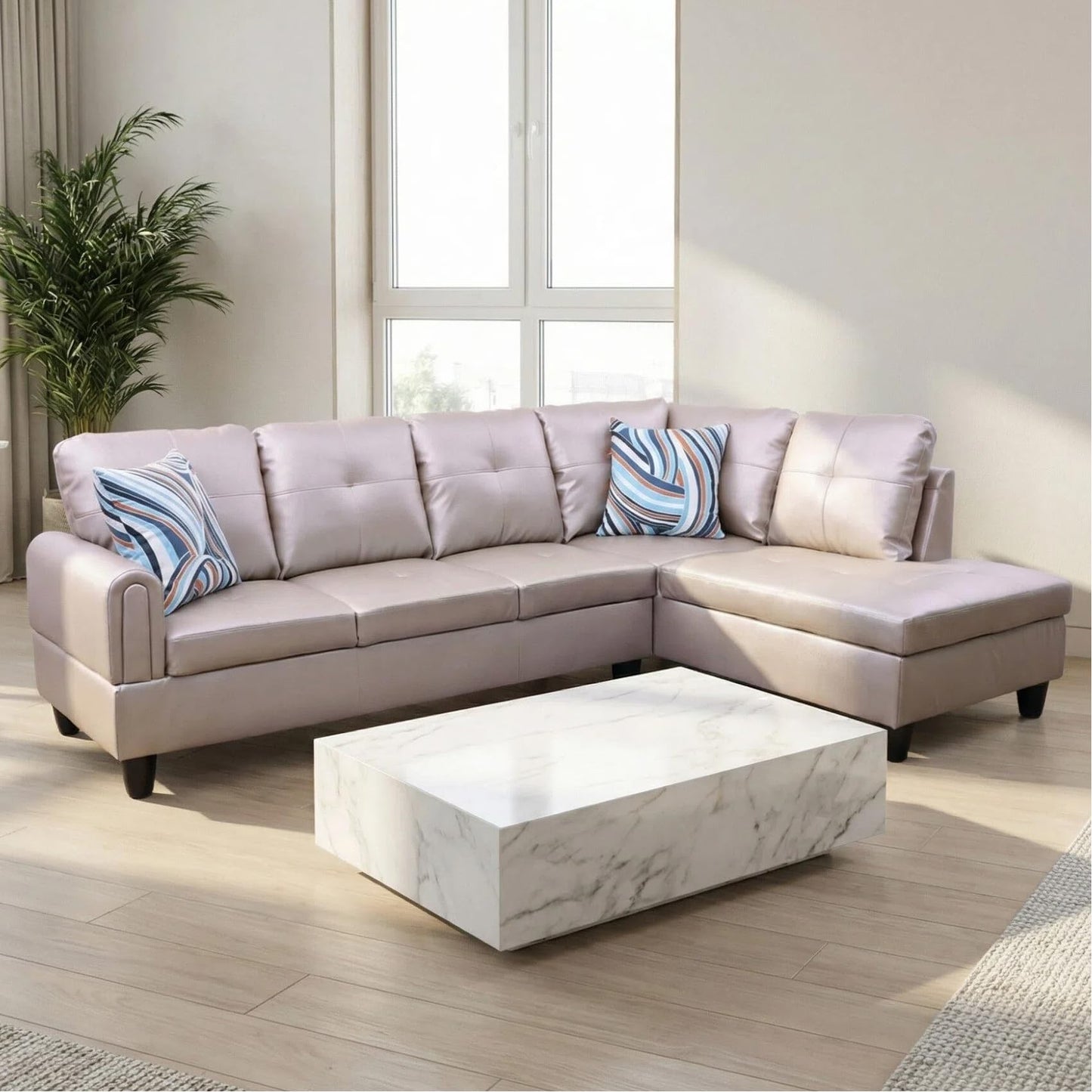 NicBex Leather Couches for Living Room, 2-Piece 97" L-Shaped Sectional Couch with Movable Chaise, Modern Sofa Living Room Set for Apartment, Office & Bedroom, Latte