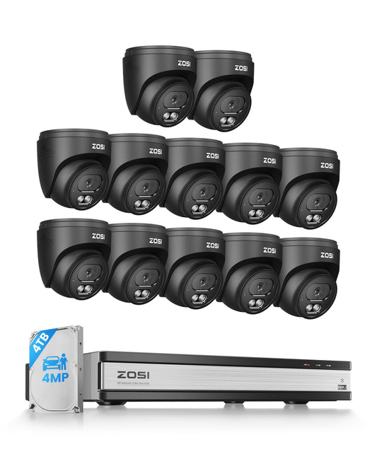 ZOSI C220 16CH 4K PoE Home Security Camera System, 16 Channel 4K 8MP NVR with 4TB HDD for 24/7 Record, 12 x 4MP(1440p) QHD 2.5K Dome IP Cameras Outdoor Indoor, Smart AI Human Detection, Two-Way Audio