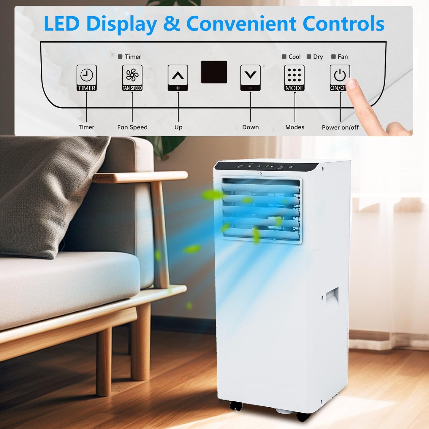 GarveeLife Portable Air Conditioner,8,000 BTU for Rooms up to 350 Sq.Ft., Smart Compact AC Unit with Cooling, Dehumidifier, Fan, Remote Control and Window Kit, White