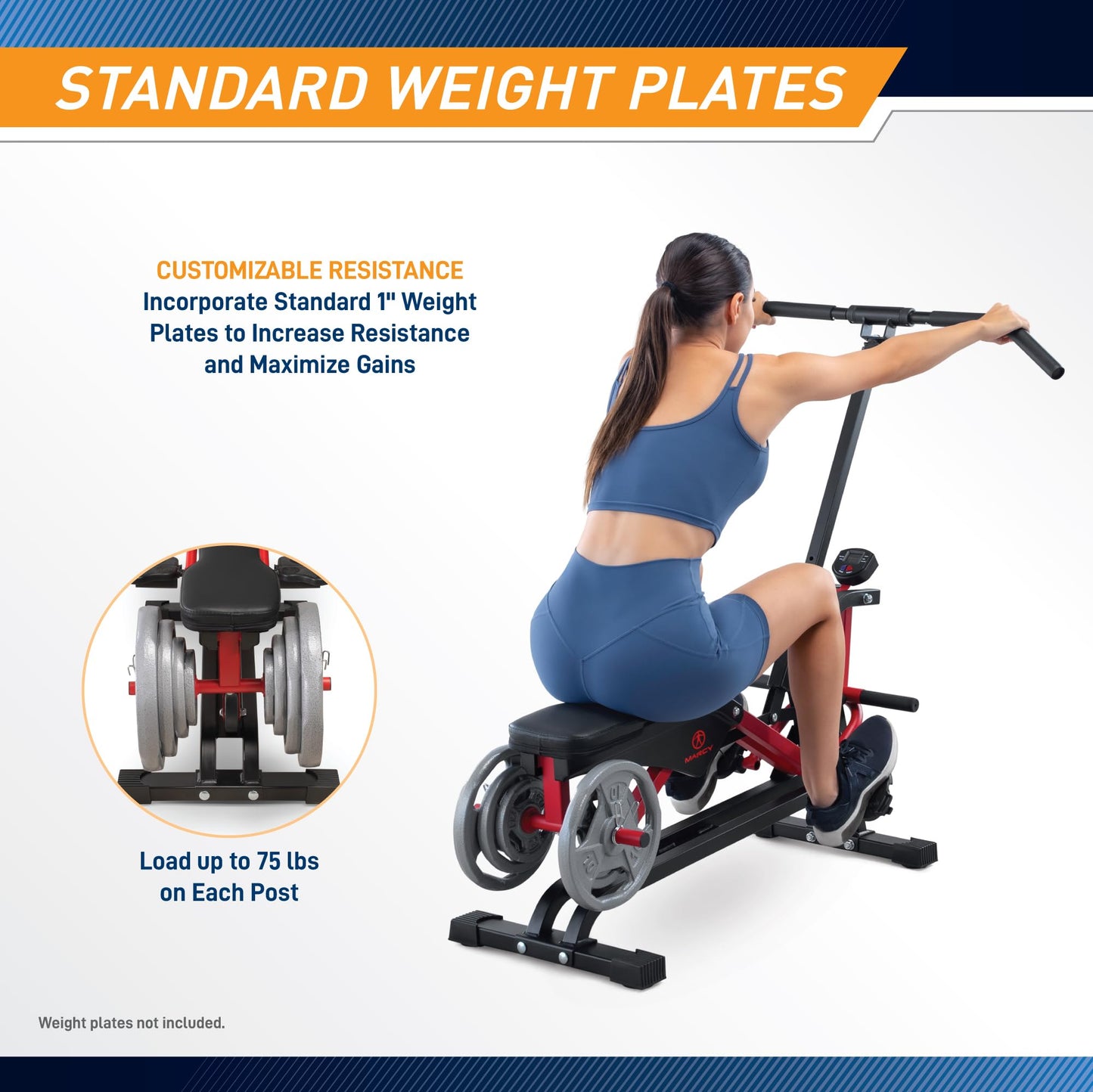 Marcy Easy Rider - Full-Body Exercise Workout Rowing Squat Machine, Free-Weight Resistance, Includes Performance Monitor for Compact Home Gym JX-1057