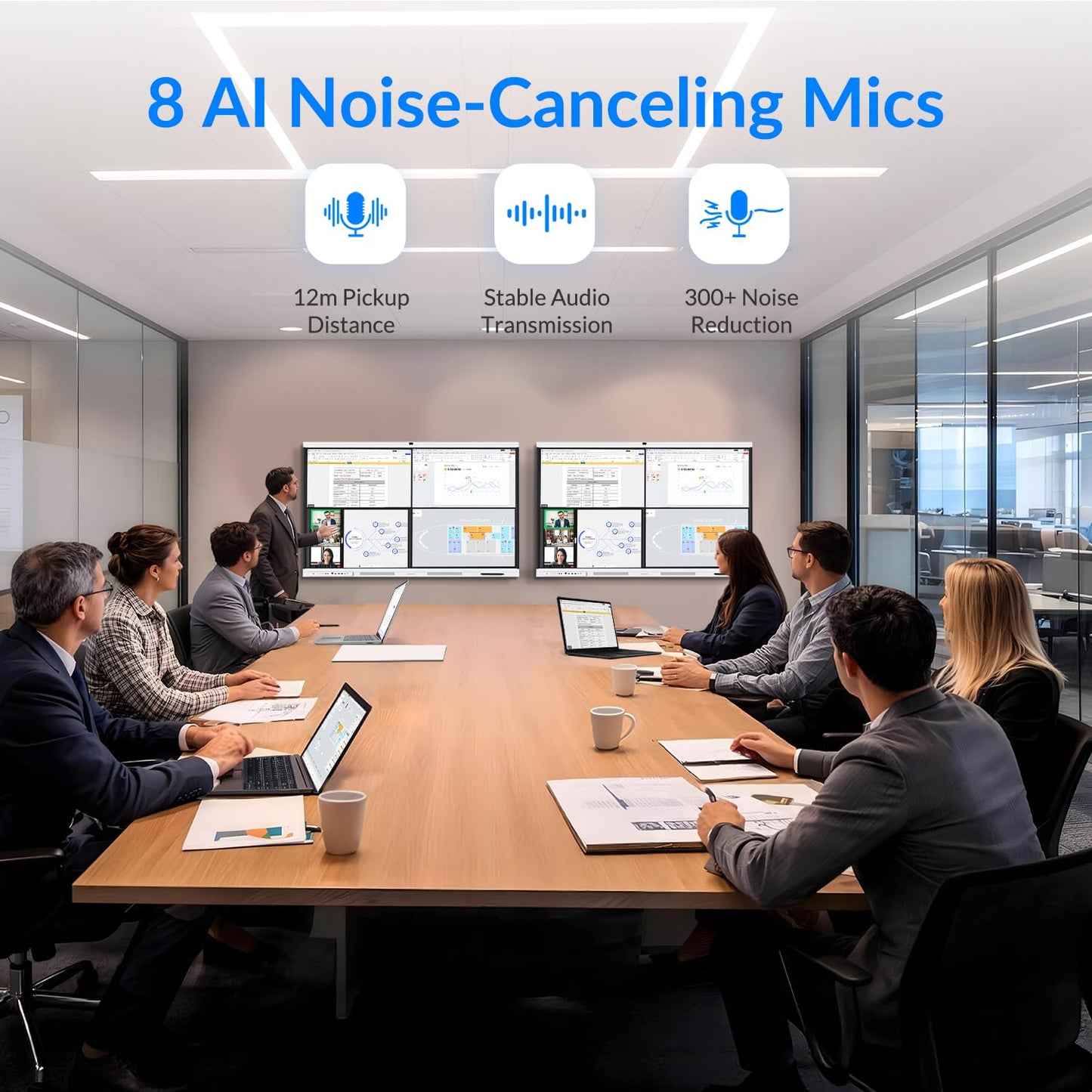 NEWORK Smart Board, 65" All-in-One Interactive Whiteboard, Google EDLA Certified, 48MP CMOS Sensor 4K UHD Camera, 8 AI Noise-Canceling Mics, for Professional Business Meetings and Classroom
