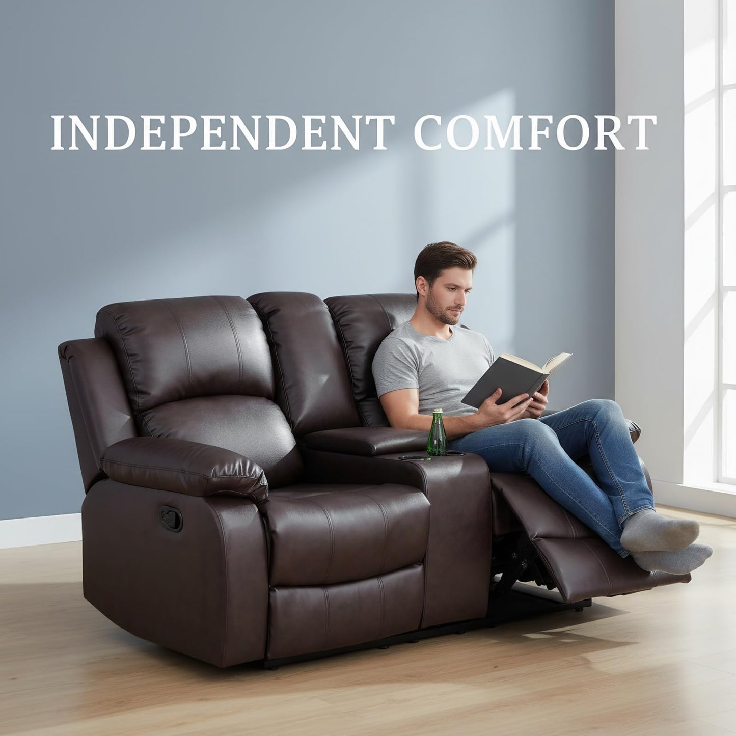 Trygoal Manual Recliner Sofa Set, Leather Reclining Living Room Furniture Set, Adjustable Backrest Reclining Loveseat Sofa and a 3 Seater Couch Furniture Set for Living Room, Home Theater, Brown
