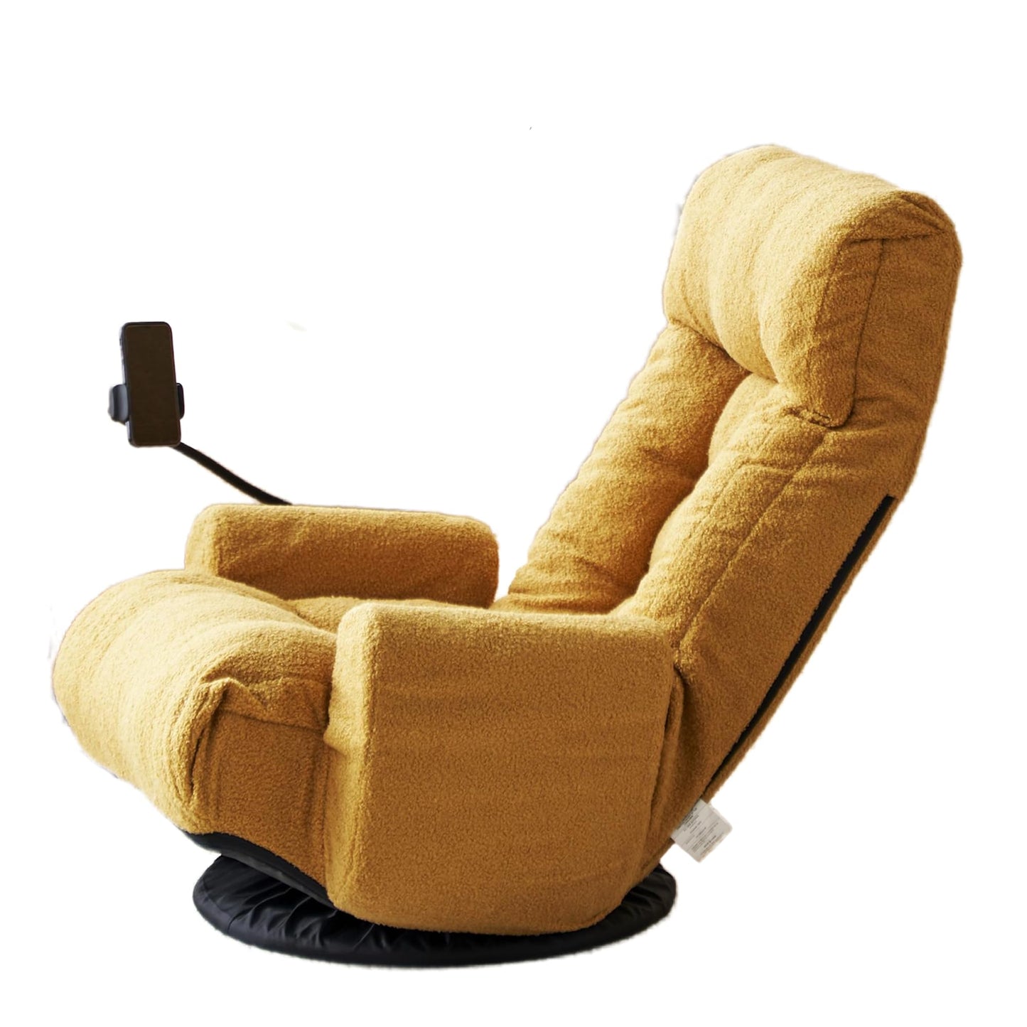 Noble House Home Furnishings Gwen Upholstered 360° Swivel Chair, Lounge Chair with Adjustable Backrest/Headrest, Metal Frame Living Room Lounge Sofa and Phone Holder, Comfy Bean Bag Chair, Yellow