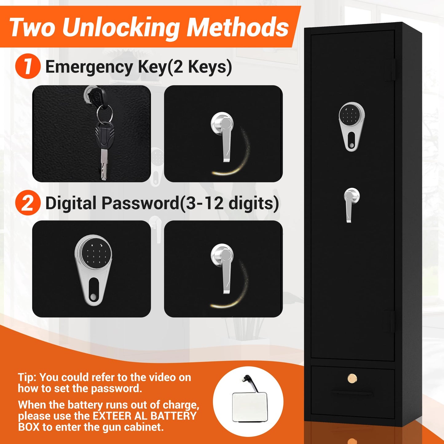 Rifle & Pistol Gun Safe, Quick Access with Fingerprint Lock & Backlit Digital Keypad, Heavy Duty Gun Cabinet with Removable Shelves, Pistol Pockets & Dual Alarm - Home Security Shotgun Locker