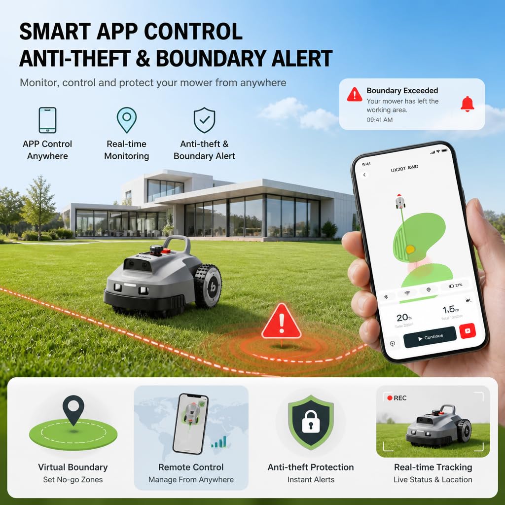 Robot Lawn Mower, Wire-Free Robotic Mower for 0.99 Acres, No Perimeter Wire, Auto-Mapping, RTK + AI 3D Vision Navigation, 300+ Object Avoidance, 57% Slope, IP66 Automatic Grass Cutter