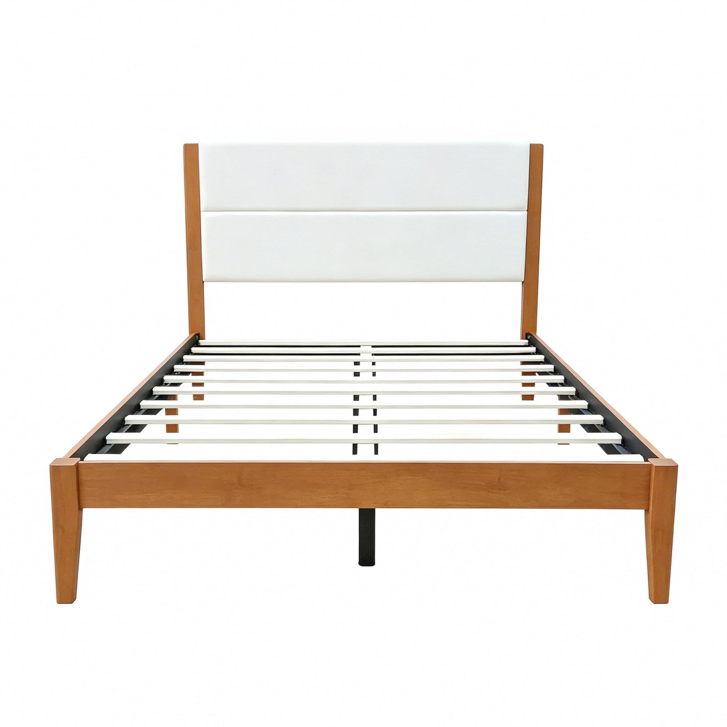 Merax Full Size Mid-Century Modern Platform Bed Frame with Fabric Upholstered Headboard, Solid Wood Slat Support, No Box Spring Needed, Noise-Free, Underbed Storage Space, Easy Assembly, Brown